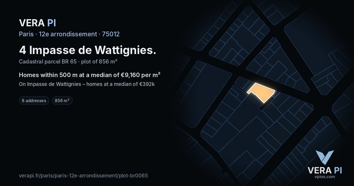 4 Impasse de Wattignies, 12e arrondissement at night – the plot lit, the parcels around coloured by the prices near them