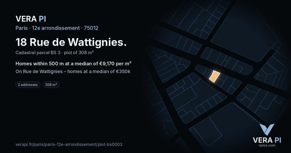 18 Rue de Wattignies, 12e arrondissement at night – the plot lit, the parcels around coloured by the prices near them