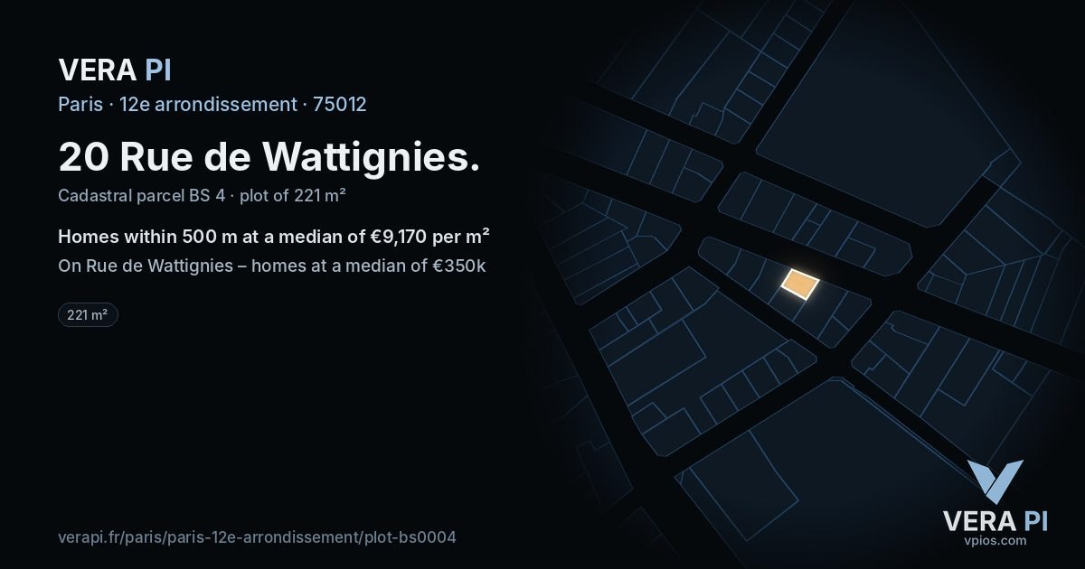 20 Rue de Wattignies, 12e arrondissement at night – the plot lit, the parcels around coloured by the prices near them