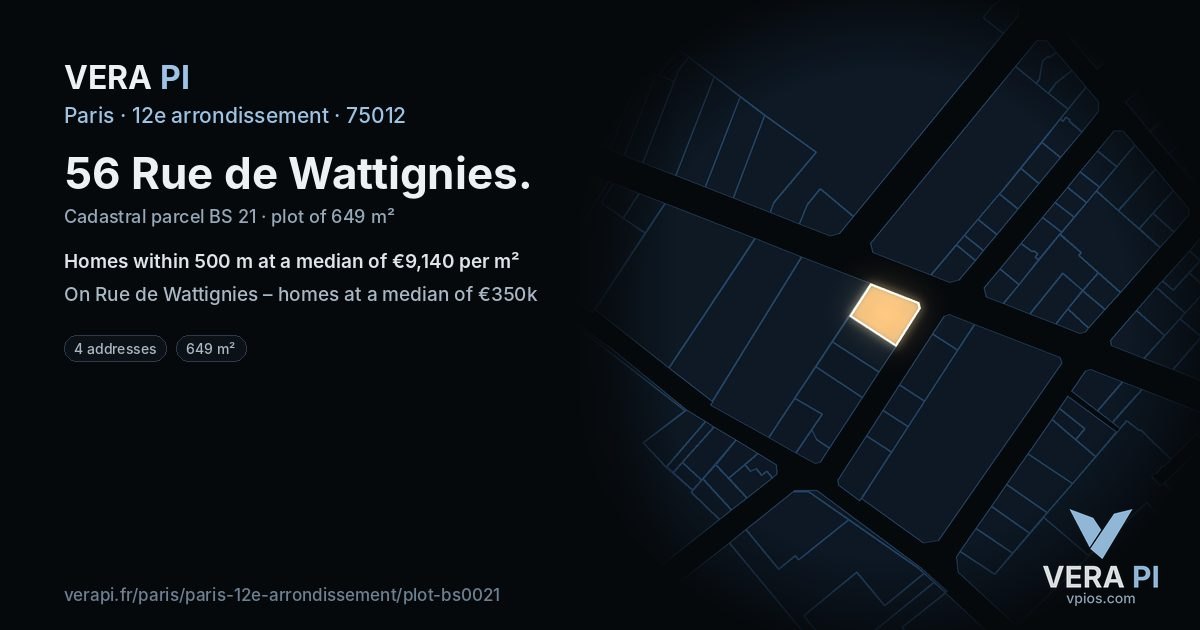 56 Rue de Wattignies, 12e arrondissement at night – the plot lit, the parcels around coloured by the prices near them