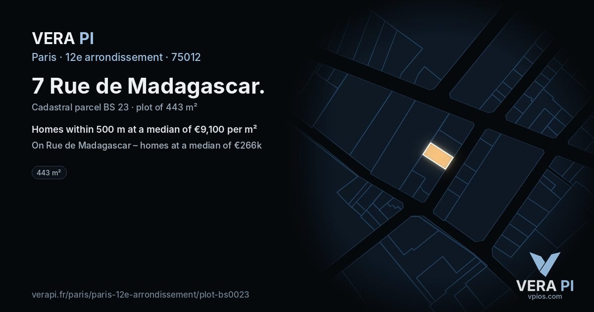 7 Rue de Madagascar, 12e arrondissement at night – the plot lit, the parcels around coloured by the prices near them