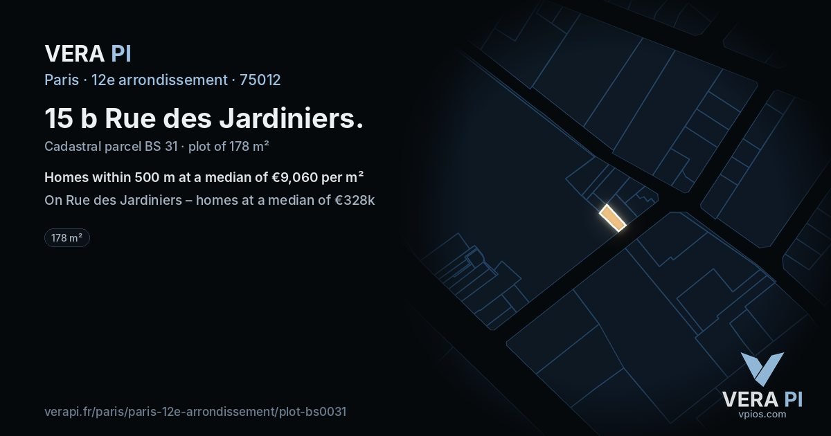 15 b Rue des Jardiniers, 12e arrondissement at night – the plot lit, the parcels around coloured by the prices near them