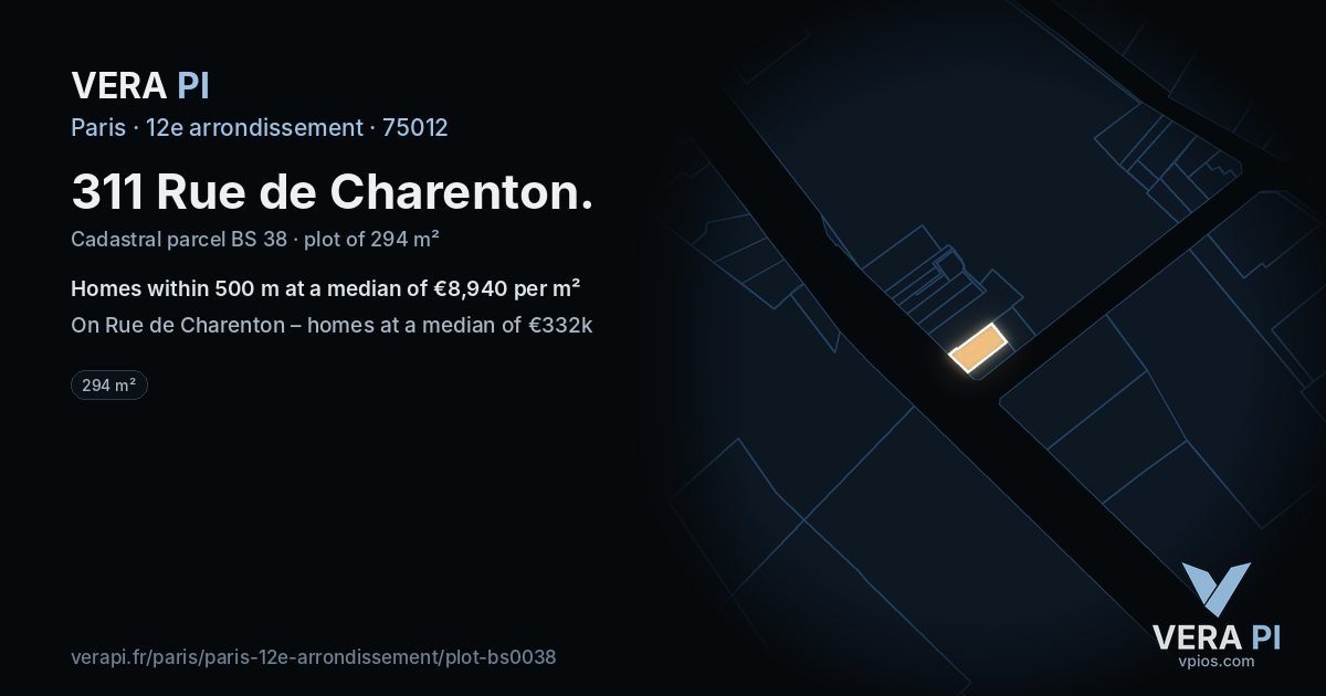 311 Rue de Charenton, 12e arrondissement at night – the plot lit, the parcels around coloured by the prices near them