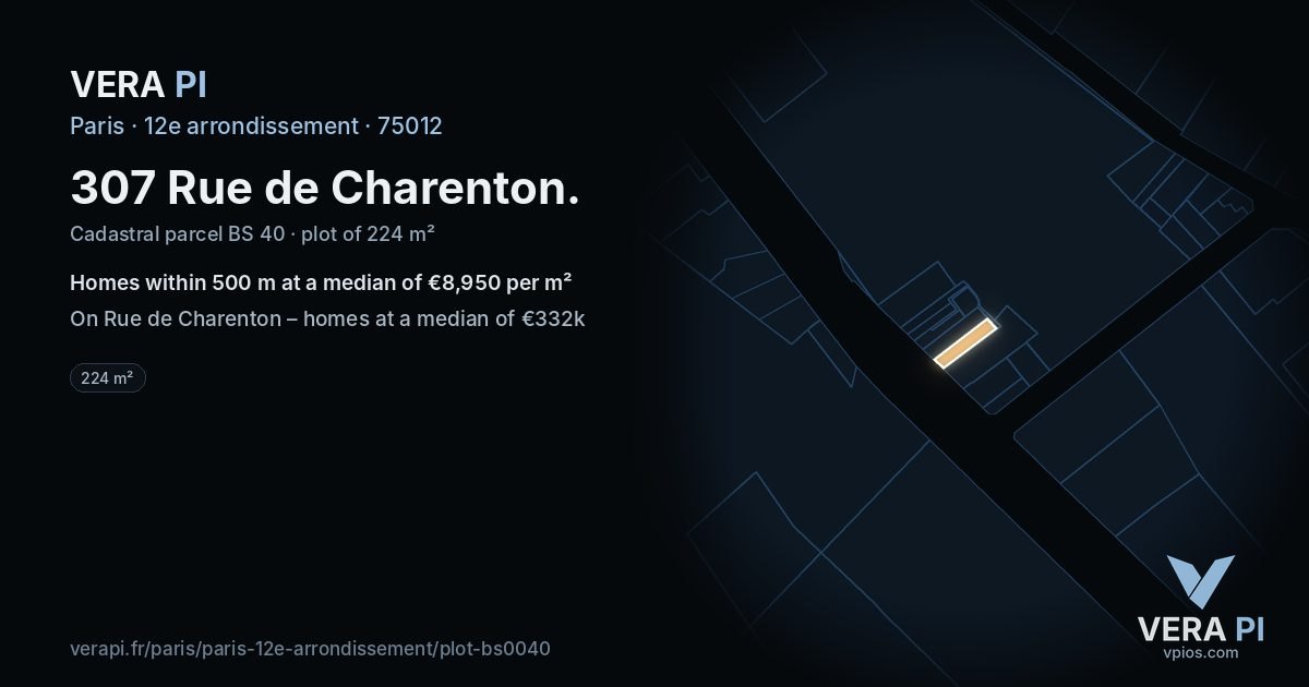 307 Rue de Charenton, 12e arrondissement at night – the plot lit, the parcels around coloured by the prices near them