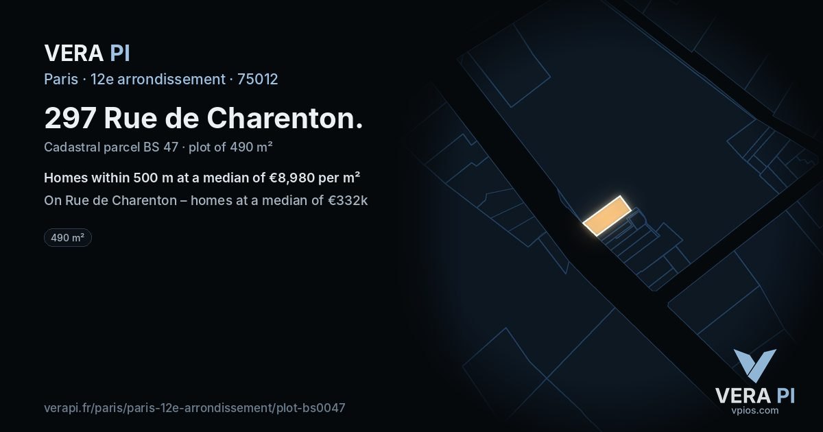 297 Rue de Charenton, 12e arrondissement at night – the plot lit, the parcels around coloured by the prices near them