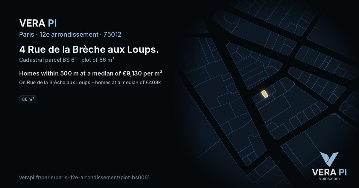 4 Rue de la Brèche aux Loups, 12e arrondissement at night – the plot lit, the parcels around coloured by the prices near them