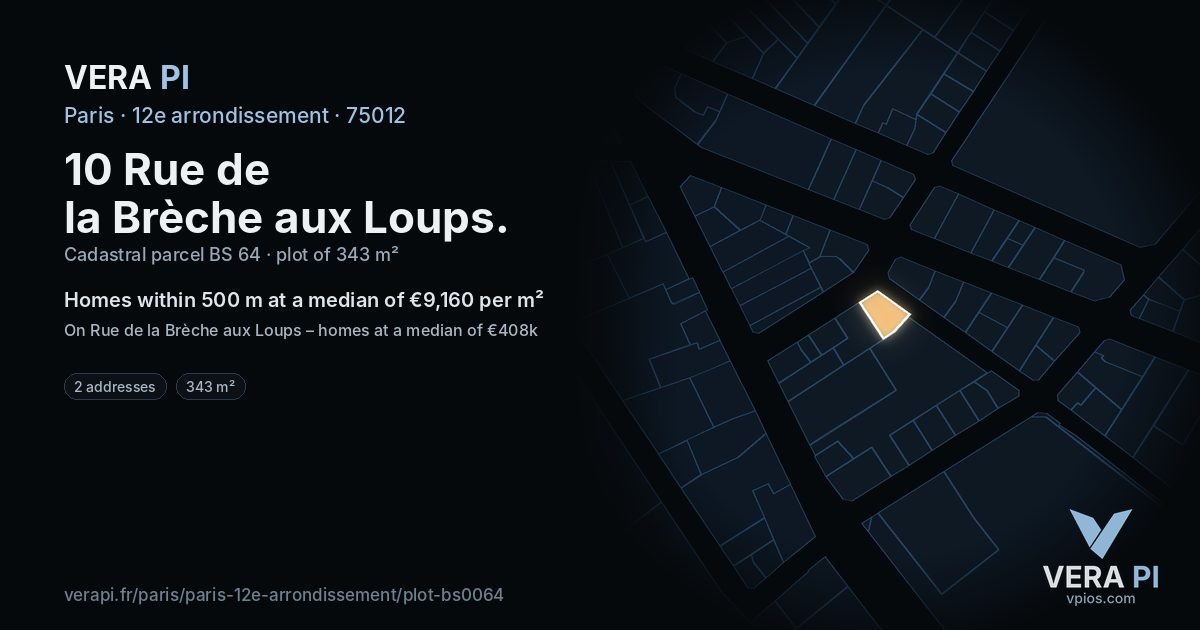 10 Rue de la Brèche aux Loups, 12e arrondissement at night – the plot lit, the parcels around coloured by the prices near them