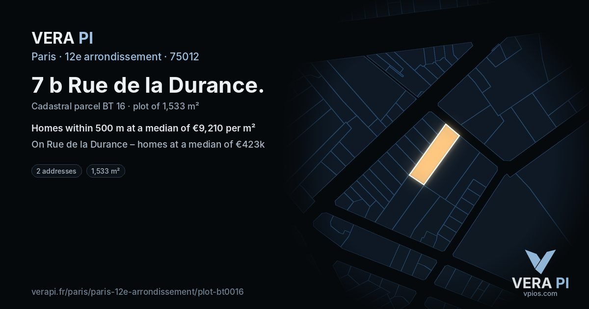 7 b Rue de la Durance, 12e arrondissement at night – the plot lit, the parcels around coloured by the prices near them