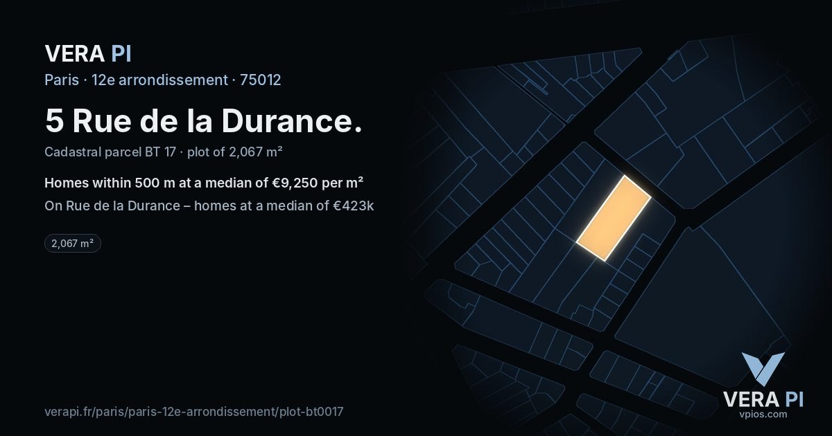 5 Rue de la Durance, 12e arrondissement at night – the plot lit, the parcels around coloured by the prices near them
