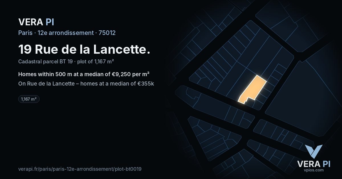 19 Rue de la Lancette, 12e arrondissement at night – the plot lit, the parcels around coloured by the prices near them