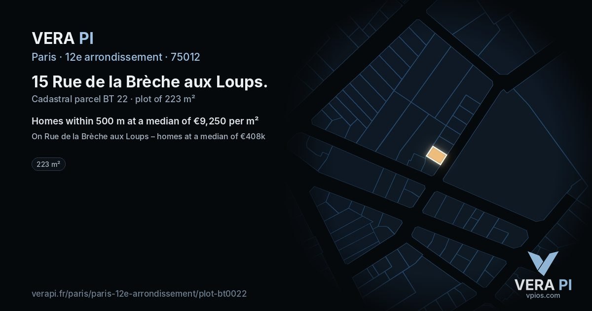 15 Rue de la Brèche aux Loups, 12e arrondissement at night – the plot lit, the parcels around coloured by the prices near them