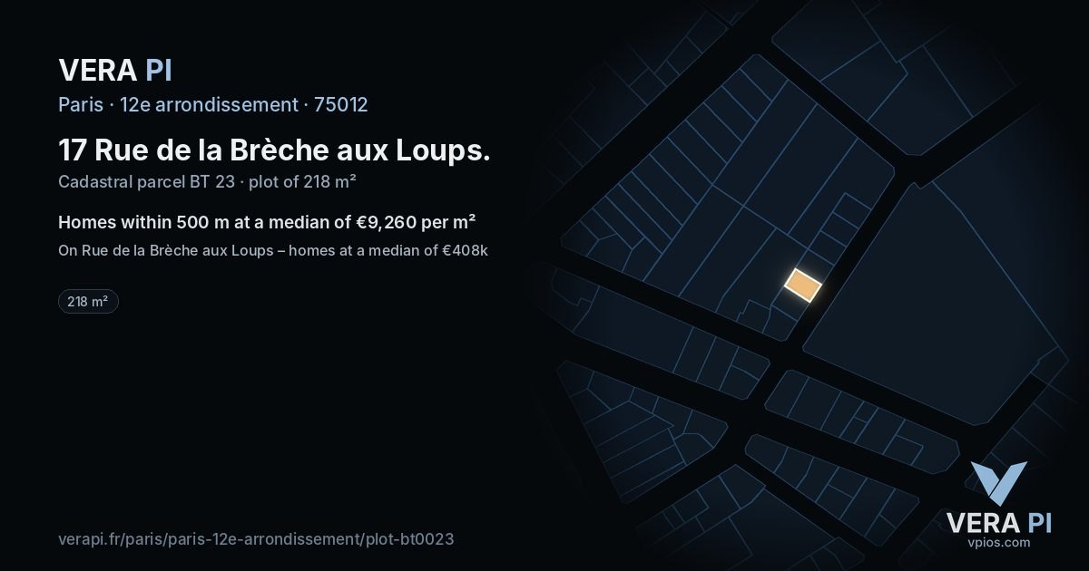17 Rue de la Brèche aux Loups, 12e arrondissement at night – the plot lit, the parcels around coloured by the prices near them