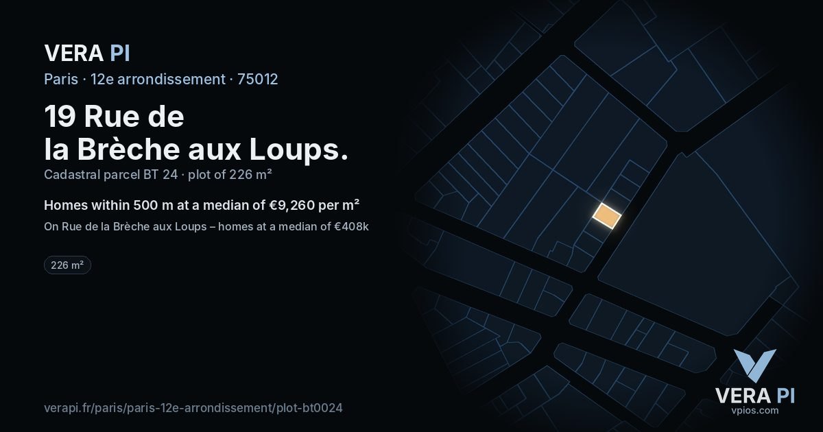 19 Rue de la Brèche aux Loups, 12e arrondissement at night – the plot lit, the parcels around coloured by the prices near them
