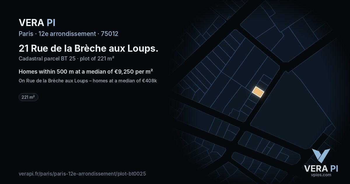 21 Rue de la Brèche aux Loups, 12e arrondissement at night – the plot lit, the parcels around coloured by the prices near them