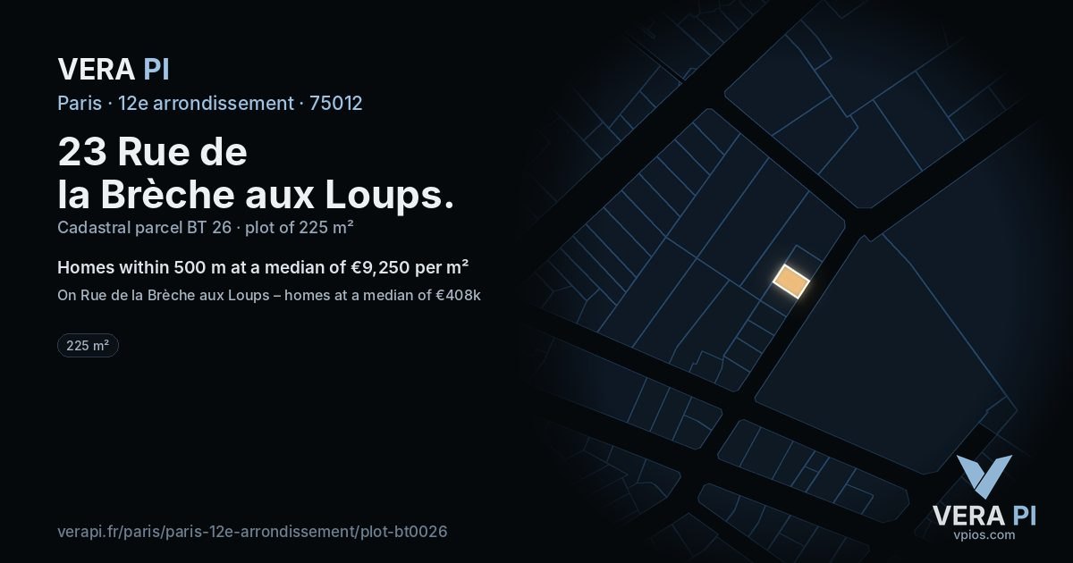 23 Rue de la Brèche aux Loups, 12e arrondissement at night – the plot lit, the parcels around coloured by the prices near them