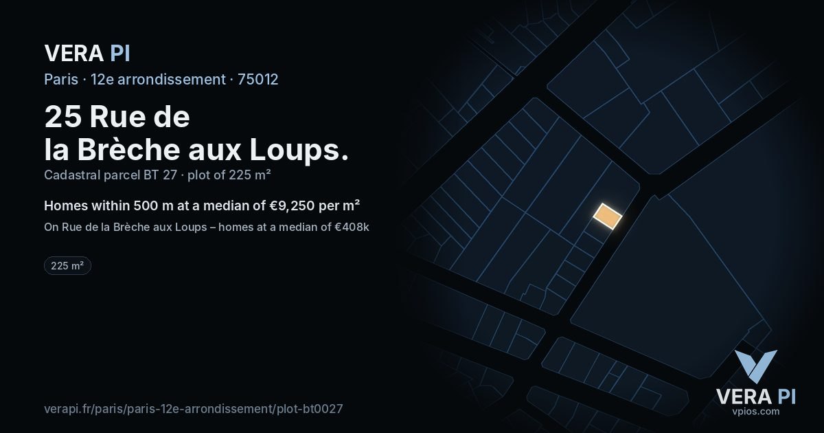 25 Rue de la Brèche aux Loups, 12e arrondissement at night – the plot lit, the parcels around coloured by the prices near them