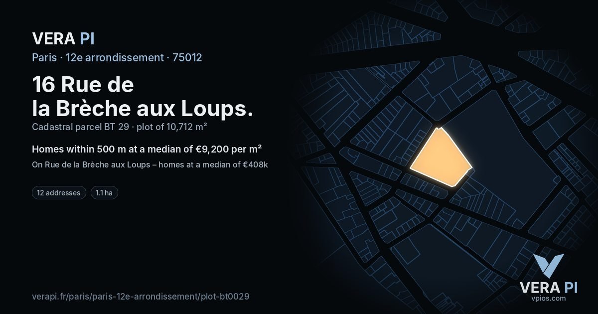 16 Rue de la Brèche aux Loups, 12e arrondissement at night – the plot lit, the parcels around coloured by the prices near them