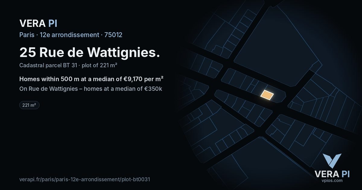 25 Rue de Wattignies, 12e arrondissement at night – the plot lit, the parcels around coloured by the prices near them