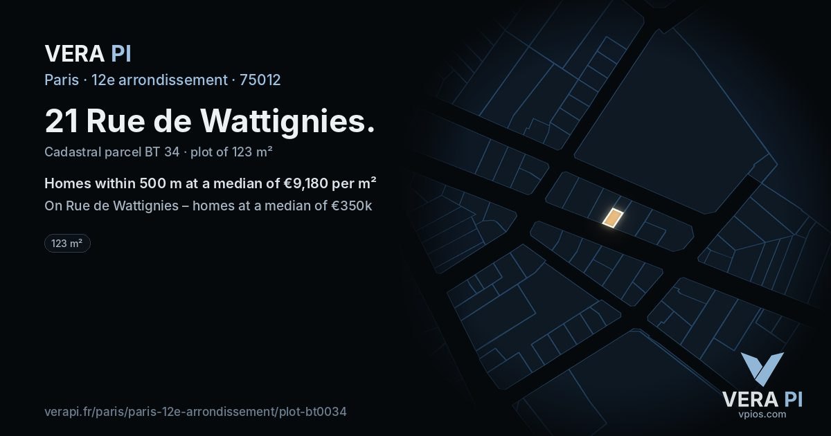 21 Rue de Wattignies, 12e arrondissement at night – the plot lit, the parcels around coloured by the prices near them