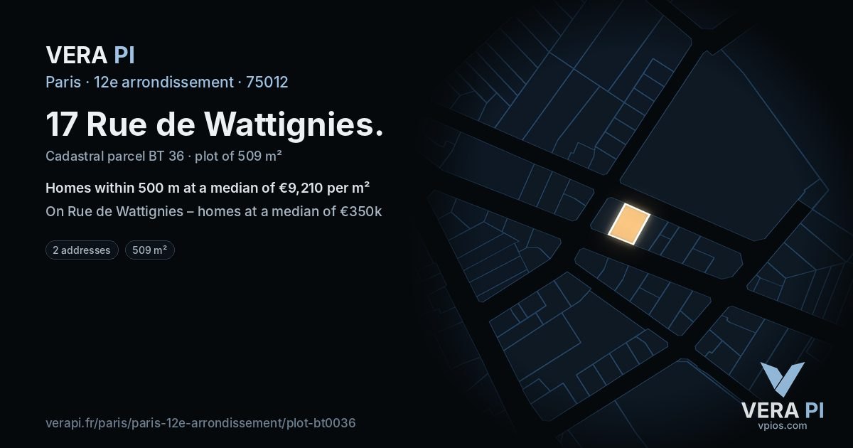 17 Rue de Wattignies, 12e arrondissement at night – the plot lit, the parcels around coloured by the prices near them