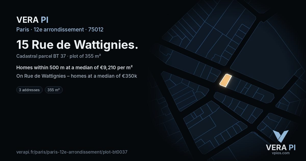 15 Rue de Wattignies, 12e arrondissement at night – the plot lit, the parcels around coloured by the prices near them