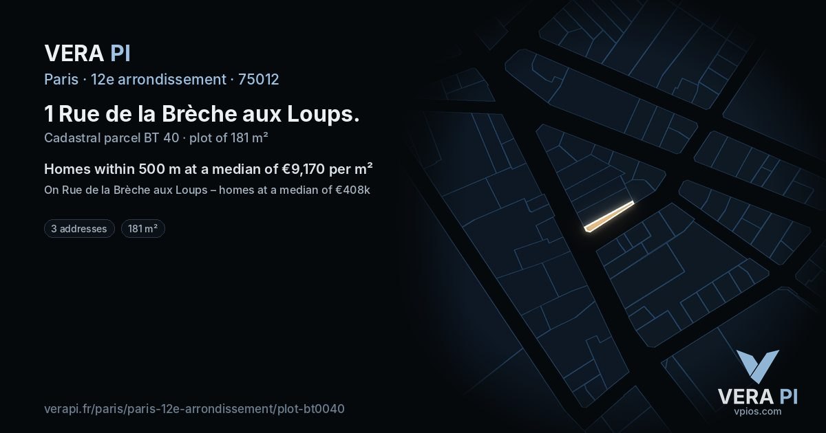 1 Rue de la Brèche aux Loups, 12e arrondissement at night – the plot lit, the parcels around coloured by the prices near them