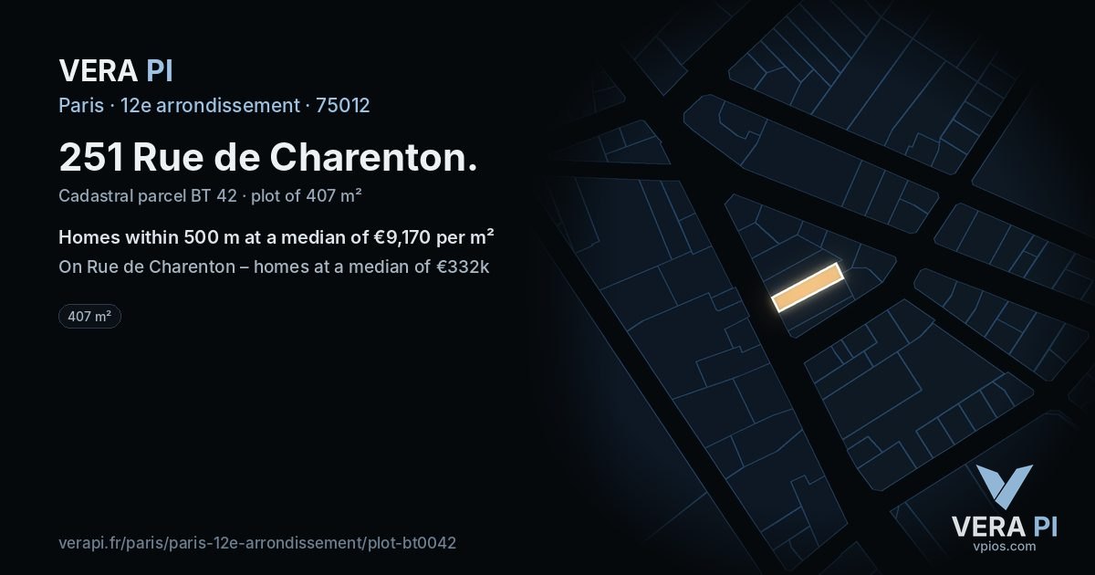 251 Rue de Charenton, 12e arrondissement at night – the plot lit, the parcels around coloured by the prices near them
