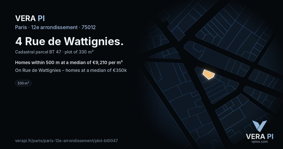 4 Rue de Wattignies, 12e arrondissement at night – the plot lit, the parcels around coloured by the prices near them