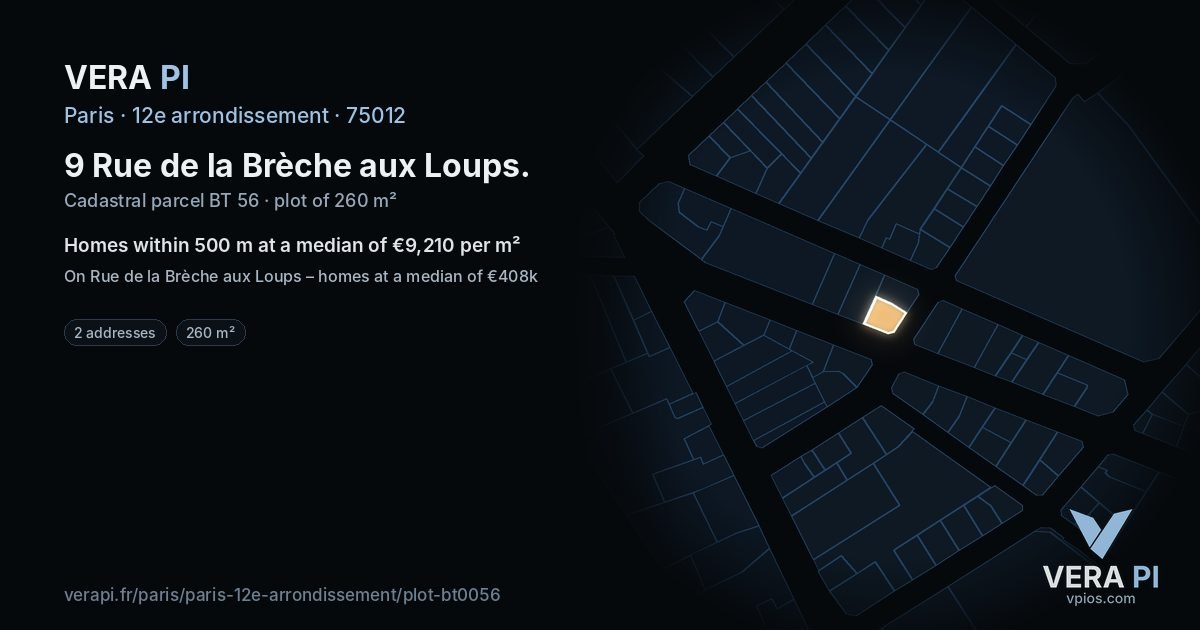 9 Rue de la Brèche aux Loups, 12e arrondissement at night – the plot lit, the parcels around coloured by the prices near them