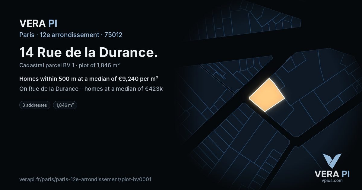 14 Rue de la Durance, 12e arrondissement at night – the plot lit, the parcels around coloured by the prices near them