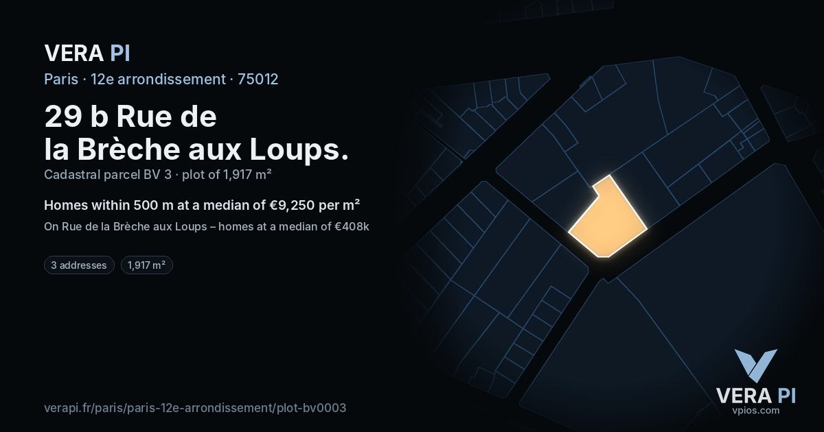 29 b Rue de la Brèche aux Loups, 12e arrondissement at night – the plot lit, the parcels around coloured by the prices near them