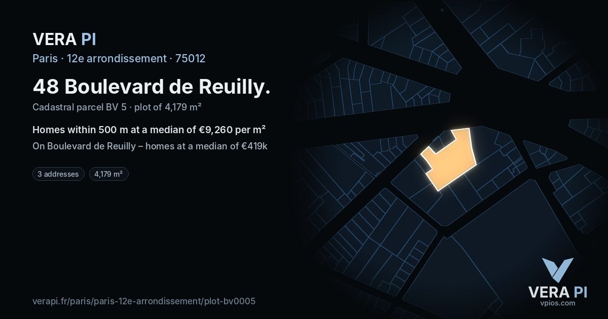48 Boulevard de Reuilly, 12e arrondissement at night – the plot lit, the parcels around coloured by the prices near them