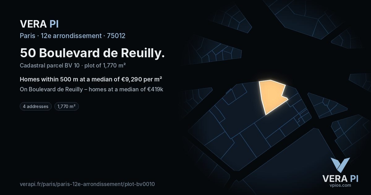 50 Boulevard de Reuilly, 12e arrondissement at night – the plot lit, the parcels around coloured by the prices near them