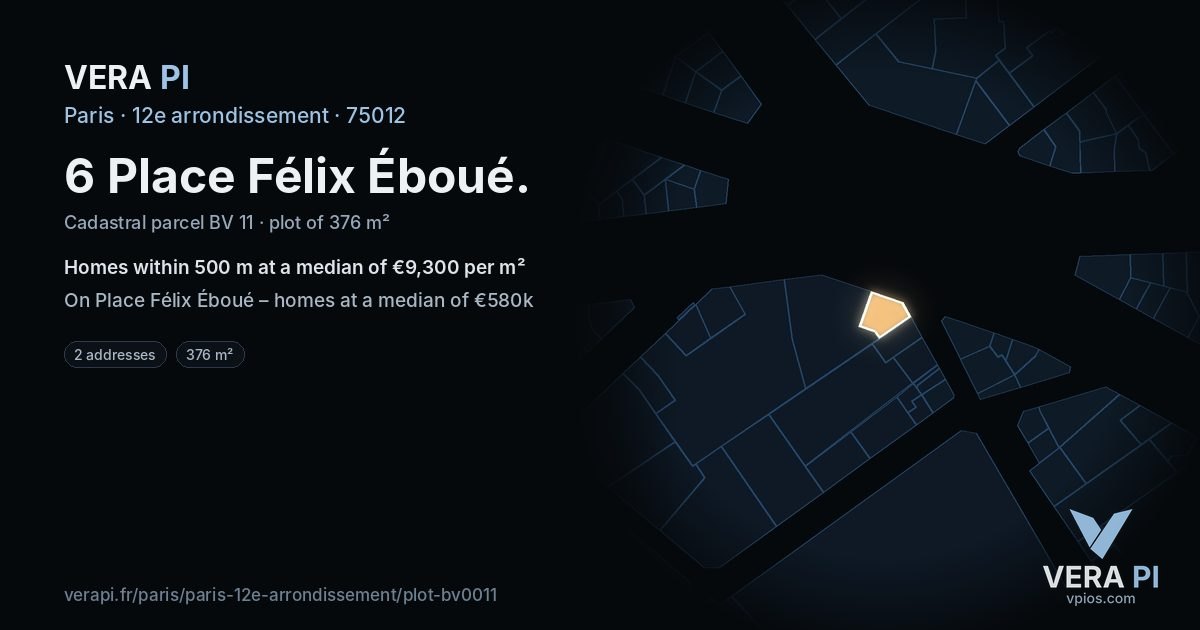 6 Place Félix Éboué, 12e arrondissement at night – the plot lit, the parcels around coloured by the prices near them