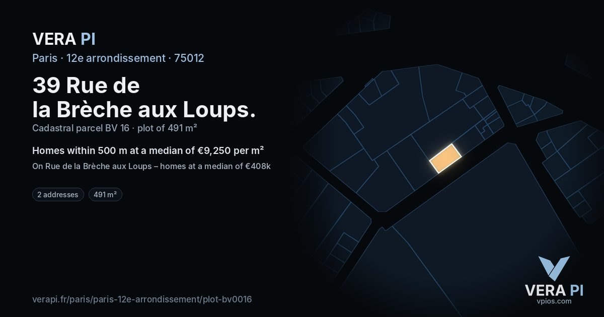 39 Rue de la Brèche aux Loups, 12e arrondissement at night – the plot lit, the parcels around coloured by the prices near them