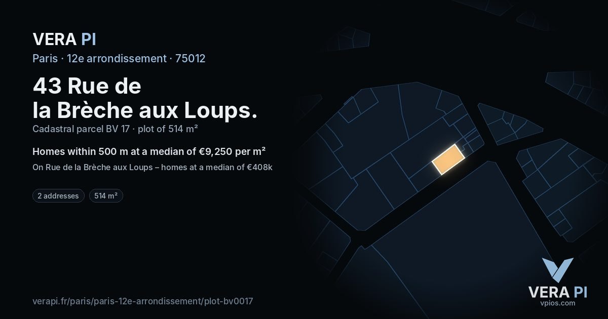 43 Rue de la Brèche aux Loups, 12e arrondissement at night – the plot lit, the parcels around coloured by the prices near them