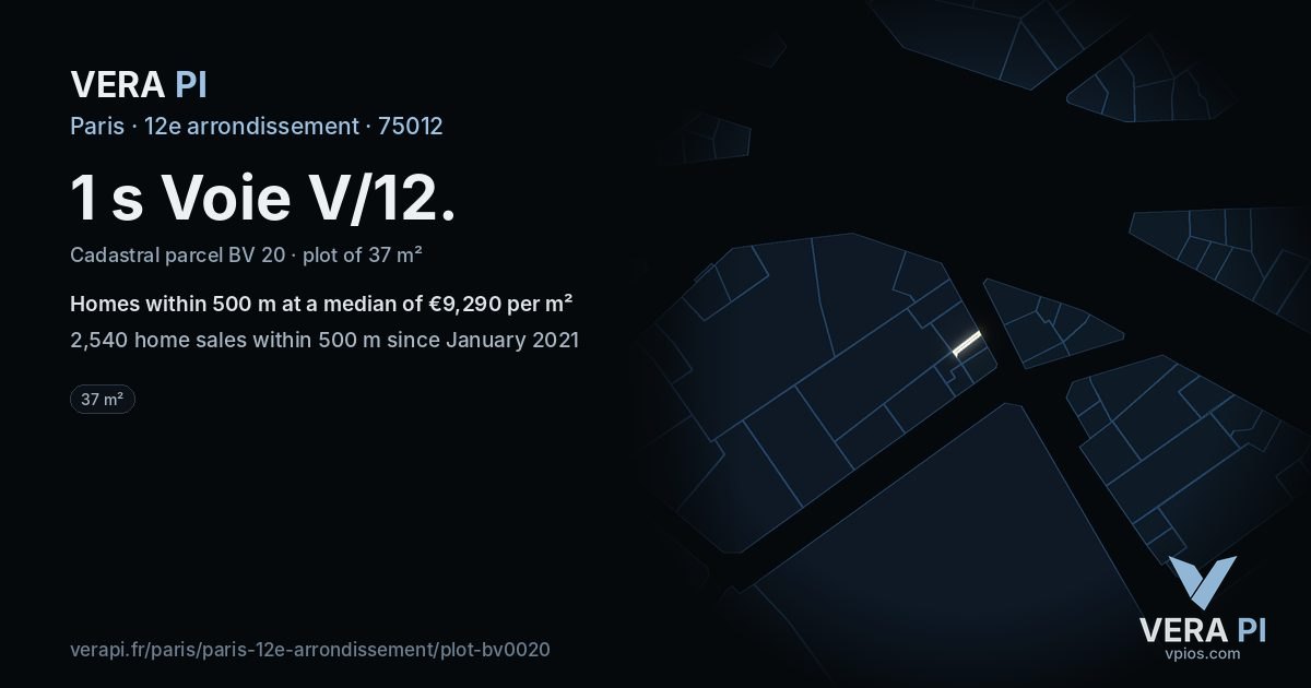 1 s Voie V/12, 12e arrondissement at night – the plot lit, the parcels around coloured by the prices near them