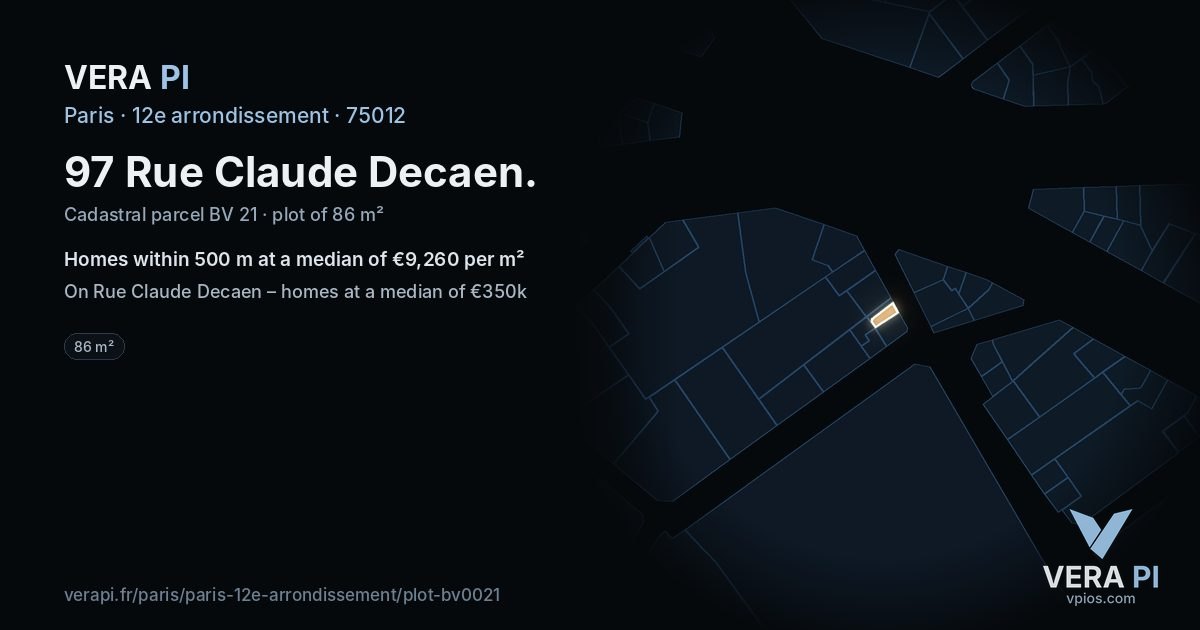 97 Rue Claude Decaen, 12e arrondissement at night – the plot lit, the parcels around coloured by the prices near them