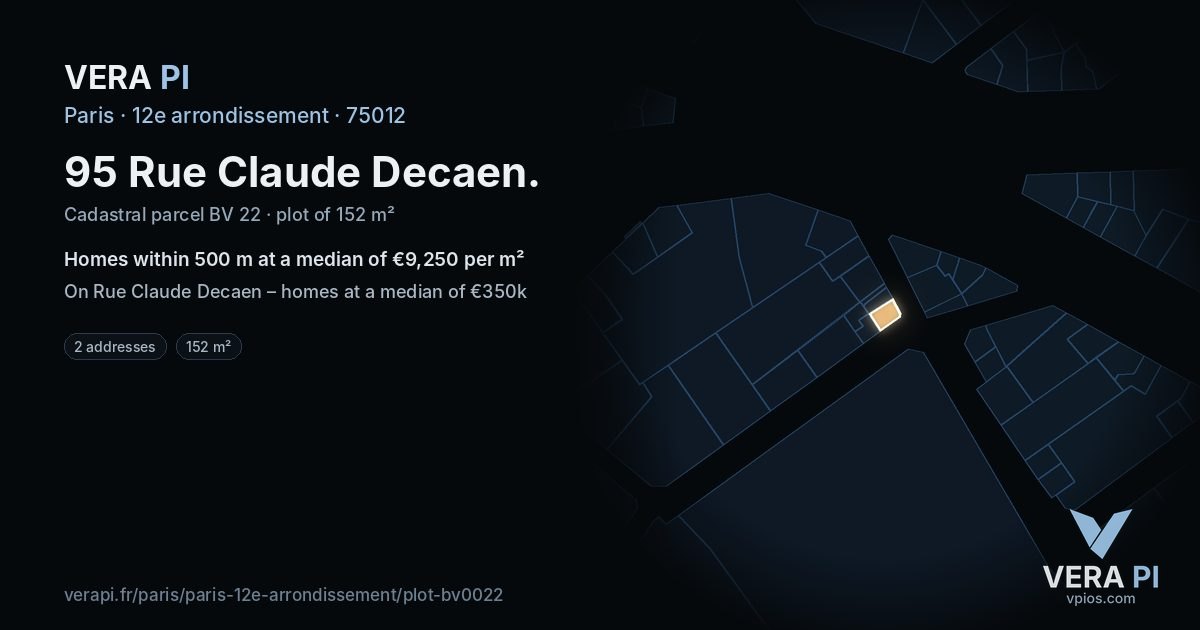 95 Rue Claude Decaen, 12e arrondissement at night – the plot lit, the parcels around coloured by the prices near them
