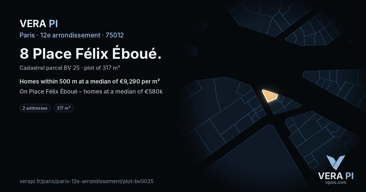 8 Place Félix Éboué, 12e arrondissement at night – the plot lit, the parcels around coloured by the prices near them