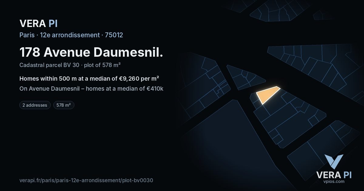 178 Avenue Daumesnil, 12e arrondissement at night – the plot lit, the parcels around coloured by the prices near them