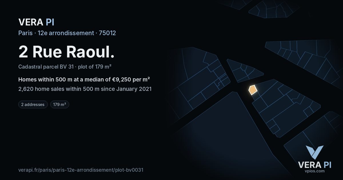 2 Rue Raoul, 12e arrondissement at night – the plot lit, the parcels around coloured by the prices near them