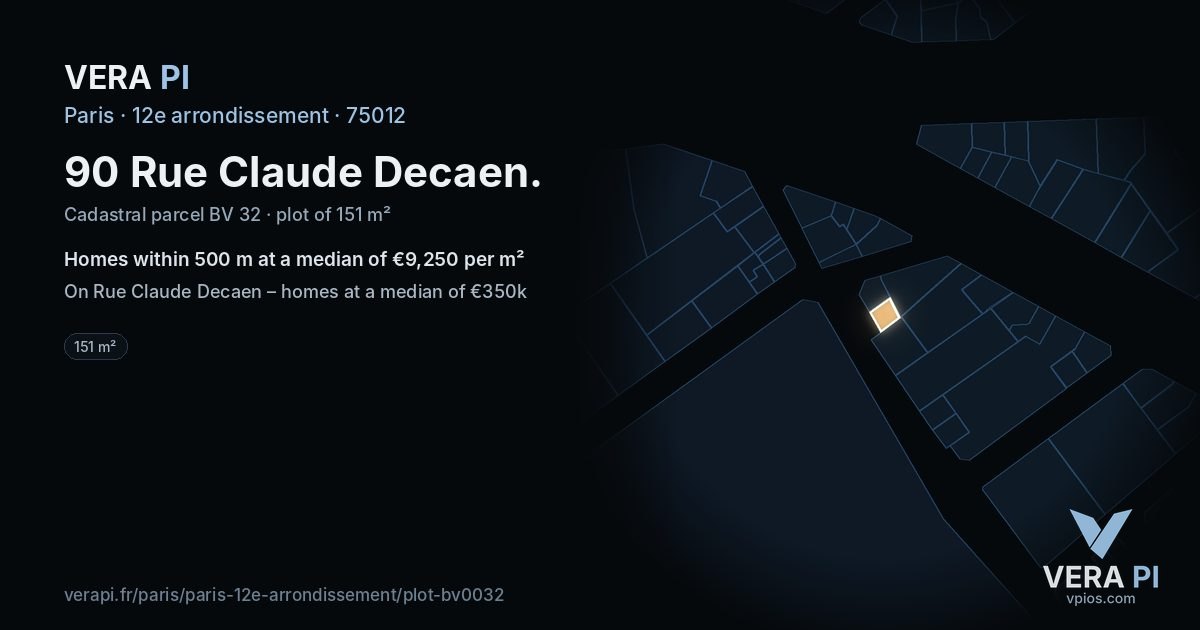 90 Rue Claude Decaen, 12e arrondissement at night – the plot lit, the parcels around coloured by the prices near them