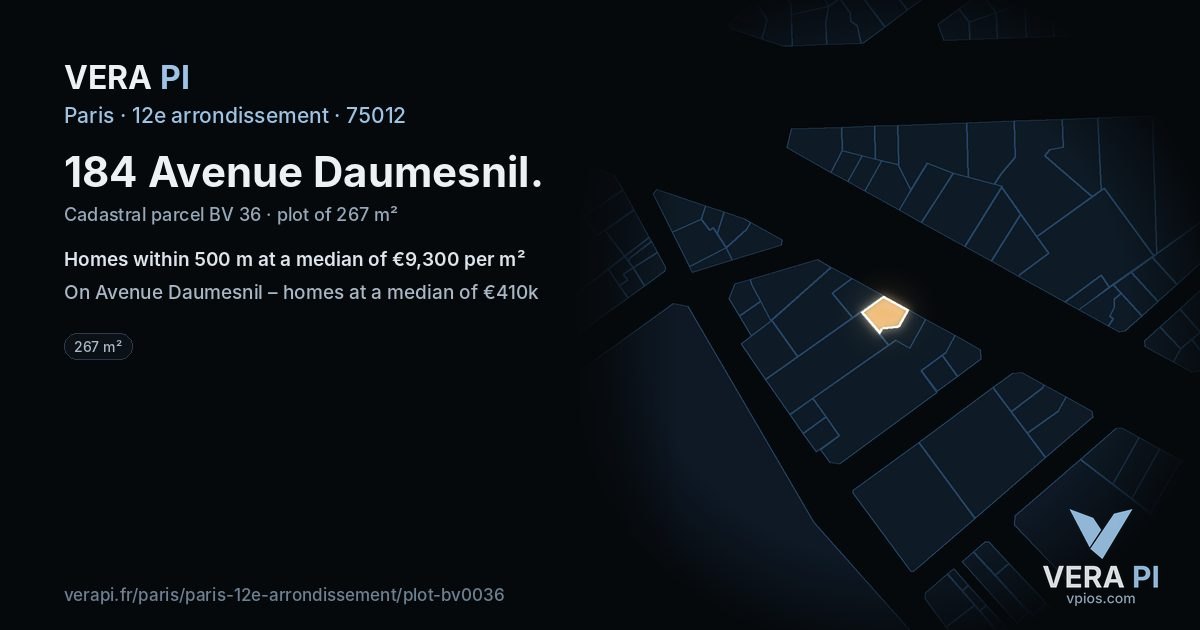 184 Avenue Daumesnil, 12e arrondissement at night – the plot lit, the parcels around coloured by the prices near them