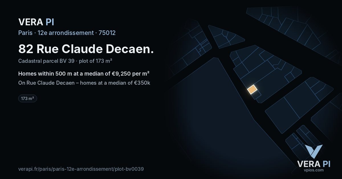 82 Rue Claude Decaen, 12e arrondissement at night – the plot lit, the parcels around coloured by the prices near them
