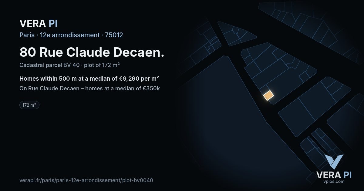 80 Rue Claude Decaen, 12e arrondissement at night – the plot lit, the parcels around coloured by the prices near them