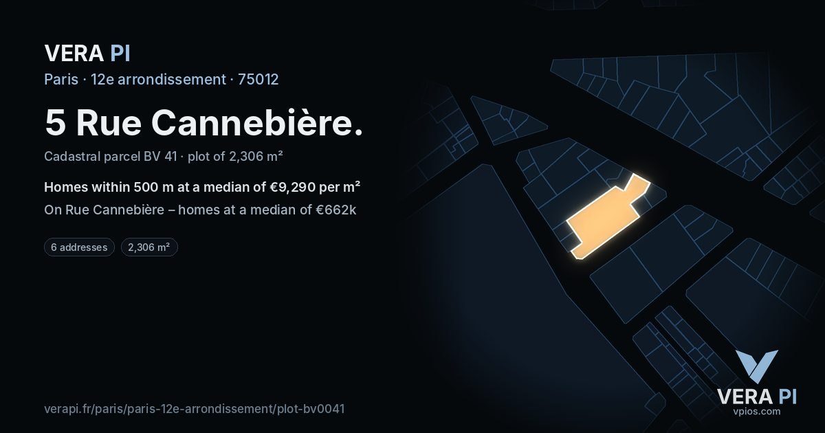 5 Rue Cannebière, 12e arrondissement at night – the plot lit, the parcels around coloured by the prices near them