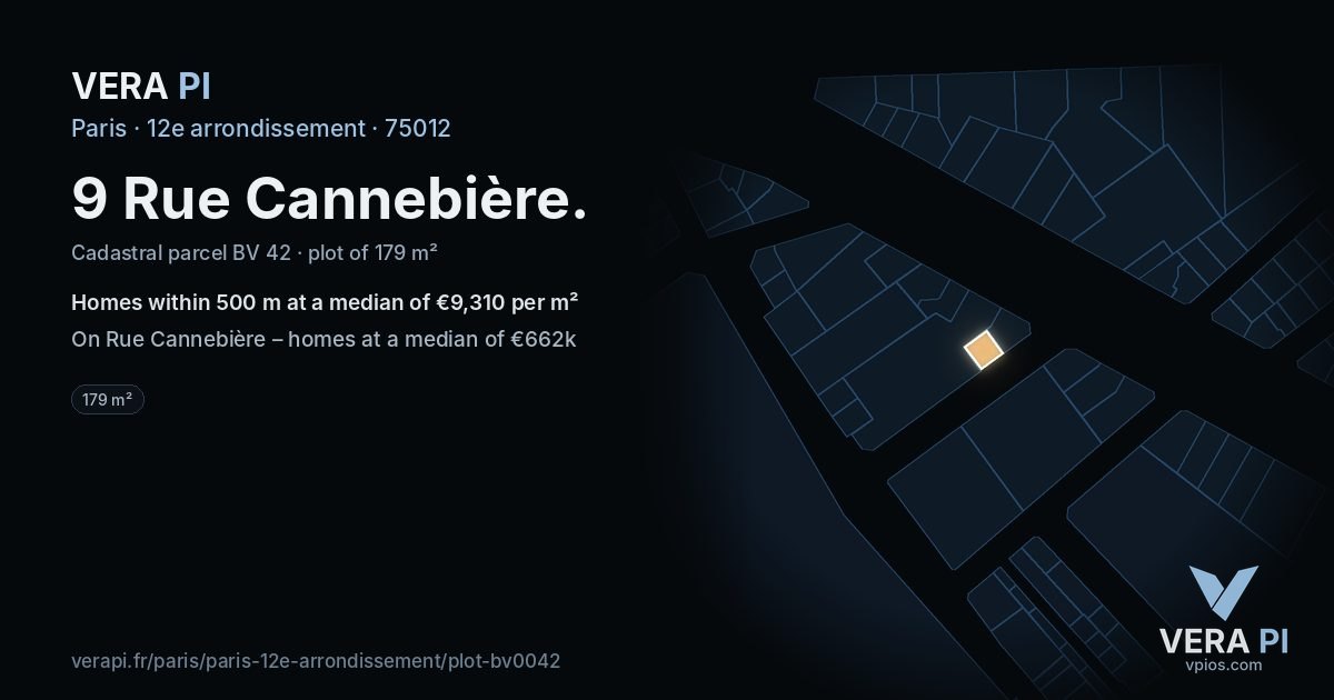 9 Rue Cannebière, 12e arrondissement at night – the plot lit, the parcels around coloured by the prices near them