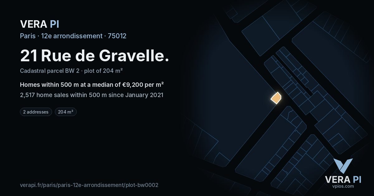 21 Rue de Gravelle, 12e arrondissement at night – the plot lit, the parcels around coloured by the prices near them