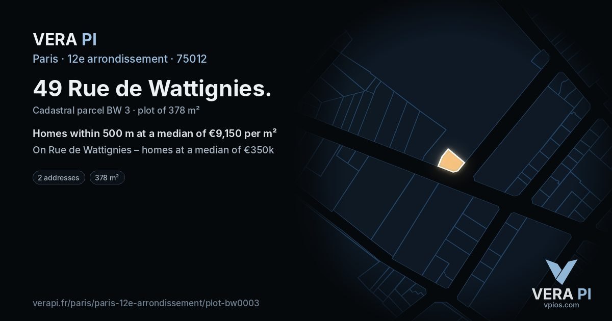 49 Rue de Wattignies, 12e arrondissement at night – the plot lit, the parcels around coloured by the prices near them